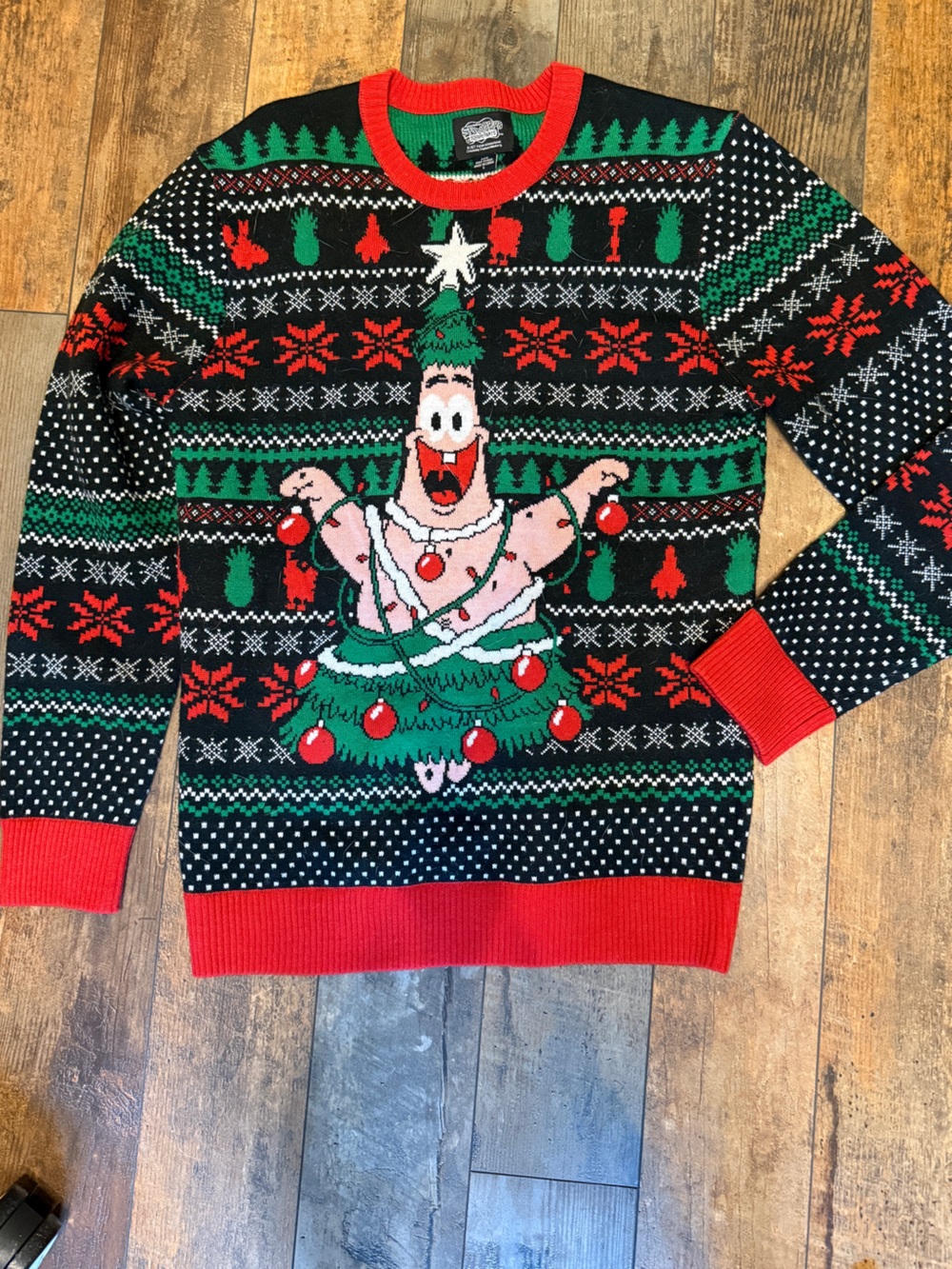 Christmas Patrick Star Novelty Sweater - Red, Green & Black